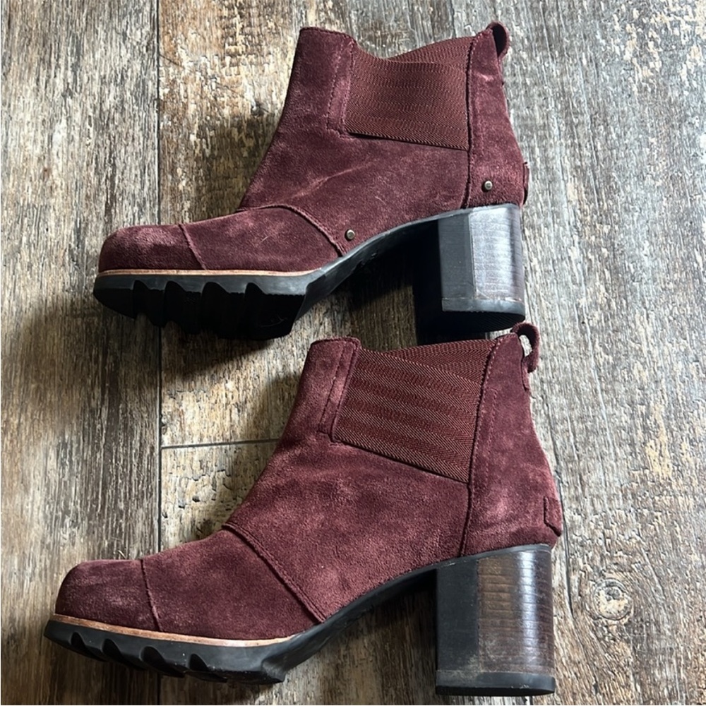 Sorel Addington Chelsea Ankle Boots Redwood Waterproof Suede Block Heel - Picture 6 of 9